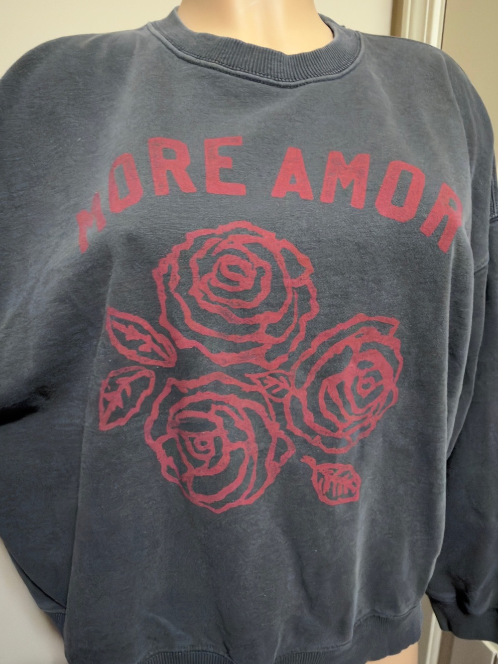 American Eagle Outfitters grey Sweatshirt with red Rose Graphic